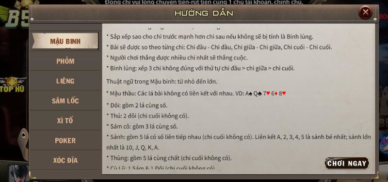 Thuật ngữ cần nắm rõ trong game bài mậu binh