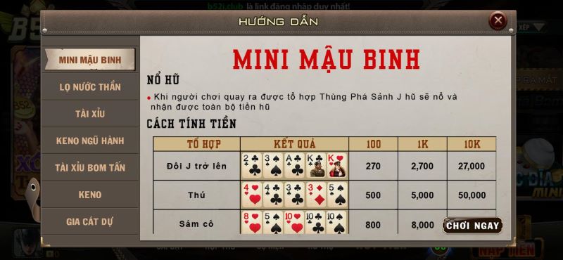 Game mini mậu binh có luật chơi vô cùng thú vị
