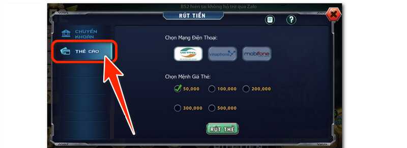 Có 3 nhà mạng để bạn lựa chọn và rút tiền về tài khoản